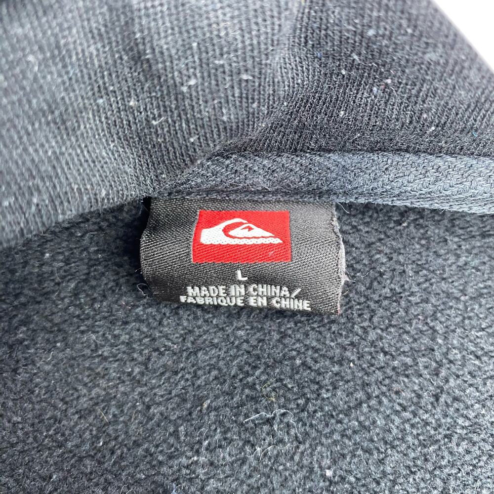 Quicksilver Hoodie Men’s Large Logo Graffiti Ribbed Casual Skater Black Grey - Picture 7 of 13